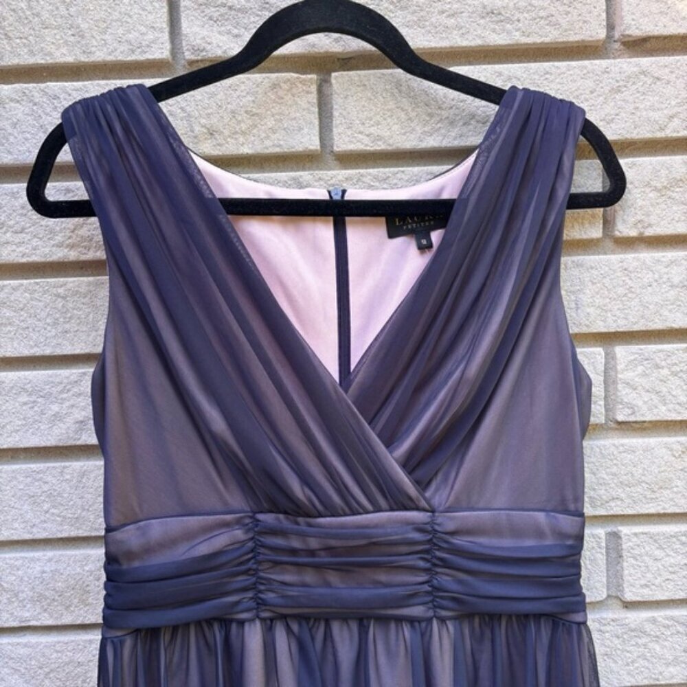 Laura Petites Mesh Detail Fit & Flare Dress Pink/Navy Sz 12P - Picture 4 of 14